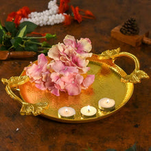 Load image into Gallery viewer, Handcrafted Metal Hammered Round Tray with Handles
