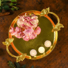 Load image into Gallery viewer, Handcrafted Metal Hammered Round Tray with Handles
