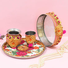 Load image into Gallery viewer, Golden Floral Karwa Chauth Thali Set
