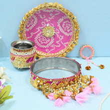 Load image into Gallery viewer, Light Pink &amp; Rani Gota Karwa Chauth Thali Set
