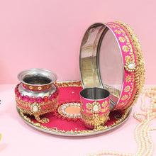 Load image into Gallery viewer, Pink Decorated Karwa Chauth Thali Set
