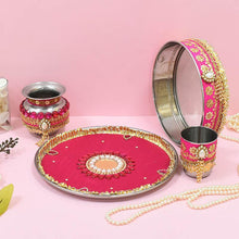 Load image into Gallery viewer, Pink Decorated Karwa Chauth Thali Set
