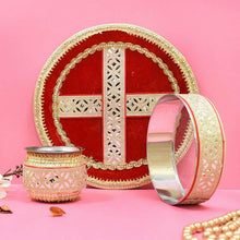 Load image into Gallery viewer, Red Mirrored Karwa Chauth Thali Set
