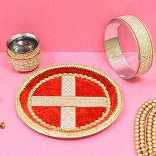 Load image into Gallery viewer, Red Mirrored Karwa Chauth Thali Set
