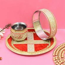 Load image into Gallery viewer, Red Mirrored Karwa Chauth Thali Set
