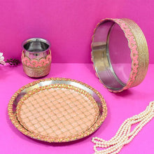 Load image into Gallery viewer, Phenomenal Pink &amp; Peach Karwa Chauth Thali Set
