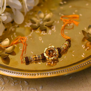 24K Gold Foil Rose & Rudraksha Rakhi
