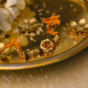 24K Gold Foil Rose & Rudraksha Rakhi