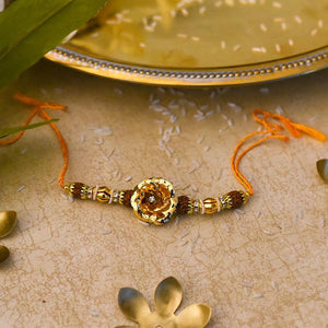 24K Gold Foil Rose & Rudraksha Rakhi
