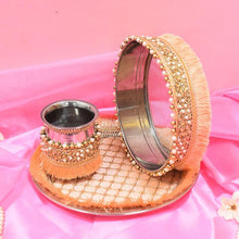 Load image into Gallery viewer, Pretty Peach Beaded Karwa Chauth Thali Set
