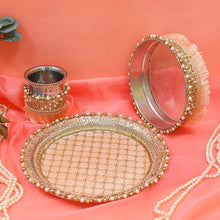 Load image into Gallery viewer, Perfect Peach Beaded Karwa Chauth Thali Set
