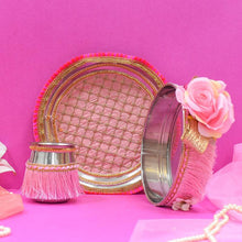 Load image into Gallery viewer, Blush Pink Floral Karwa Chauth Thali Set
