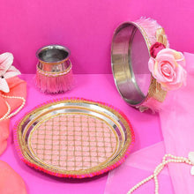 Load image into Gallery viewer, Blush Pink Floral Karwa Chauth Thali Set
