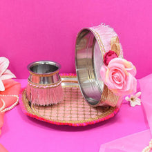 Load image into Gallery viewer, Blush Pink Floral Karwa Chauth Thali Set
