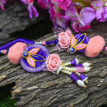 Load image into Gallery viewer, Purple Floral  Bhaiya Bhabhi Rakhi
