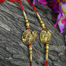 Load image into Gallery viewer, Sparkling Radha Krishna Golden Rakhi(Set of 2)
