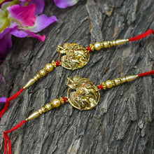 Load image into Gallery viewer, Sparkling Radha Krishna Golden Rakhi(Set of 2)
