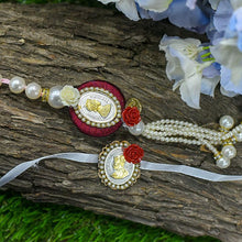 Load image into Gallery viewer, Silver Coin Beautiful Pearl Bhaiya Bhabhi Rakhi Set of 2
