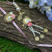 Load image into Gallery viewer, Silver Coin Bejewelled Pink Bhaiya Bhabhi Rakhi Set of 2
