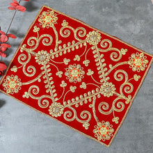Load image into Gallery viewer, Golden Embroidery Chowki Cover
