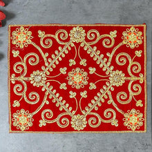 Load image into Gallery viewer, Golden Embroidery Chowki Cover
