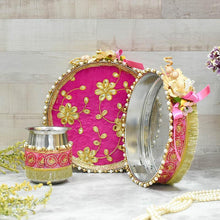 Load image into Gallery viewer, Flora Pink Camellia Karwa Chauth Thali Set
