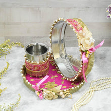 Load image into Gallery viewer, Flora Pink Camellia Karwa Chauth Thali Set

