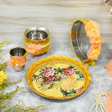 Load image into Gallery viewer, Festive Yellow Flora Karwa Chauth Set
