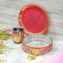 Load image into Gallery viewer, Precious Pink Karwa Chauth Thali Set
