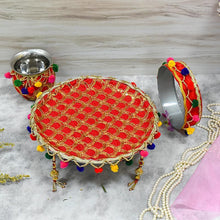 Load image into Gallery viewer, Astonishing Sequence Embroidered Karwa Chauth Thali Set
