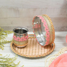 Load image into Gallery viewer, Phenomenal Pink &amp; Peach Karwa Chauth Thali Set
