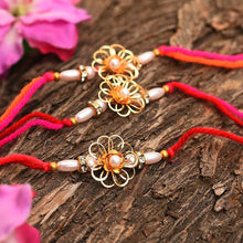 Load image into Gallery viewer, Flower shaped Rakhi Set of 3
