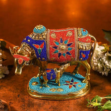 Load image into Gallery viewer, Decorative Colourful Kamdhenu with Calf Idol (Brass)
