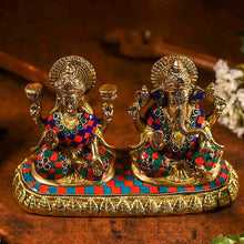 Load image into Gallery viewer, Decorative Colourful Brass Laxmi Ganesha

