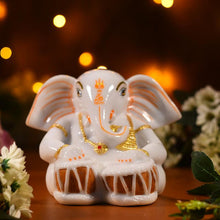 Load image into Gallery viewer, Handcrafted Marble Ganesha Statue Playing Tabla
