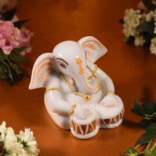 Load image into Gallery viewer, Handcrafted Marble Ganesha Statue Playing Tabla
