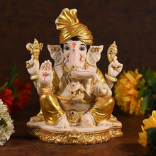Load image into Gallery viewer, Divine Cream And Golden Sitting Ganesha
