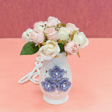 Load image into Gallery viewer, Crystal White Vase With Purple Roses
