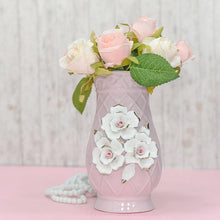 Load image into Gallery viewer, Crystal Pink Vase With White Roses
