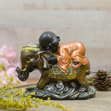 Load image into Gallery viewer, Cute Monk Sleeping On Elephant Showpiece
