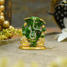 Load image into Gallery viewer, Attractive Green Studded Dashboard Ganesha Idol
