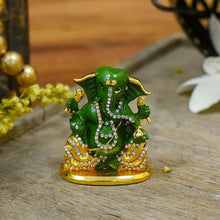 Load image into Gallery viewer, Attractive Green Studded Dashboard Ganesha Idol
