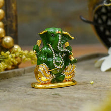 Load image into Gallery viewer, Attractive Green Studded Dashboard Ganesha Idol
