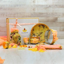 Load image into Gallery viewer, Festive Yellow Floral Bridal Pooja Box (Set of 12)
