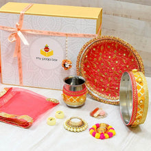 Load image into Gallery viewer, Pretty Peach &amp; Yellow Karwa Chauth Box (Set of 10)
