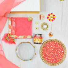 Load image into Gallery viewer, Pretty Peach &amp; Yellow Karwa Chauth Box (Set of 10)
