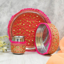Load image into Gallery viewer, Radiant Rani &amp; Orange Karwa Chauth Thali Set
