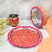 Load image into Gallery viewer, Radiant Rani &amp; Orange Karwa Chauth Thali Set
