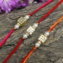 Load image into Gallery viewer, Golden Beaded Dice Rakhi Set of 3
