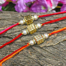 Load image into Gallery viewer, Golden Beaded Dice Rakhi Set of 3
